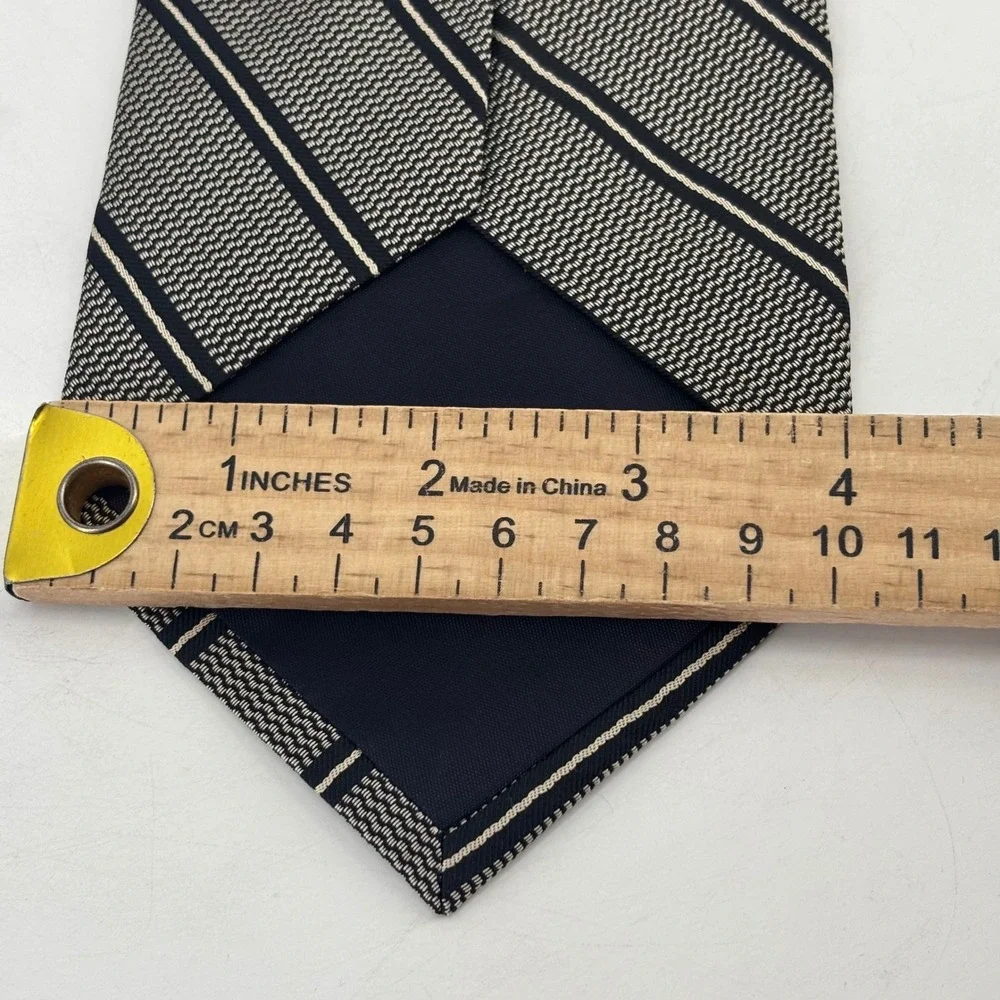 Polo Ralph Lauren Tie Mens OS Navy Blue Striped Silk Neiman Marcus USA Handmade
